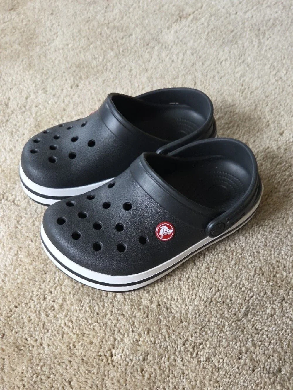 CROCS Kids Black Clog with White Stripe Sole